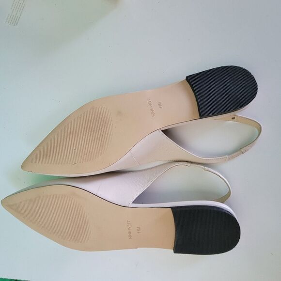 NEW Nine West 11 LEATHER NEUTRAL STRETCH SLIP ON POINTED TOE SLINGBACK FLATS - Picture 8 of 8